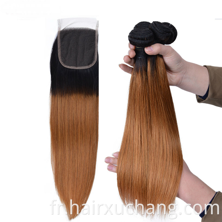 Nouveau produit Ombre 1B / 30 Extensions de cheveux humains Poules de cheveux indiens crus avec fermeture